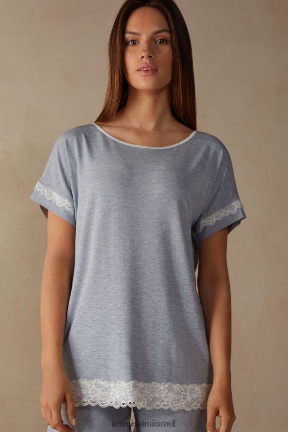 לבוש il Intimissimi נשים טופ מודאלי עם שרוולים קצרים עם פרטי תחרה מלאנג' 009j-תכלת 44DDXH1634