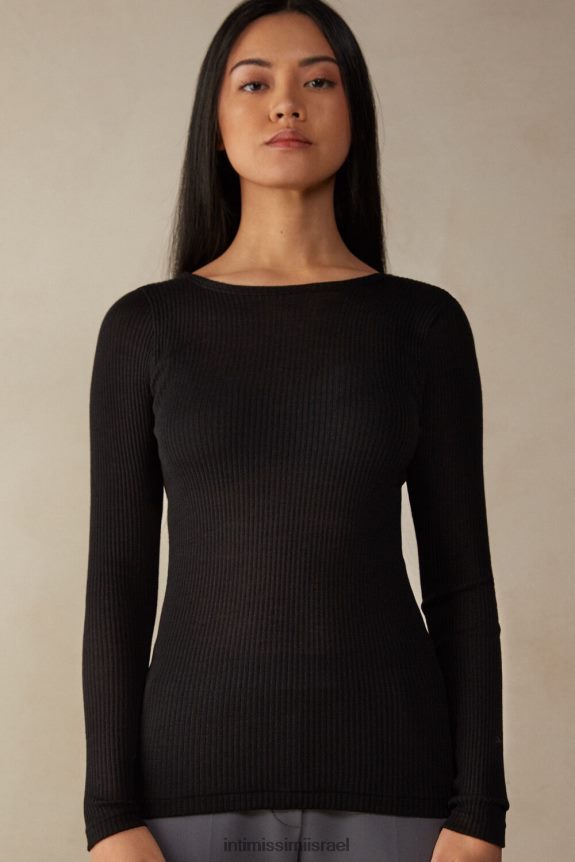 לבוש il Intimissimi נשים טופ צמר ומשי מקסימום עם שרוולים ארוכים צווארון 019-שחור 44DDXH1345