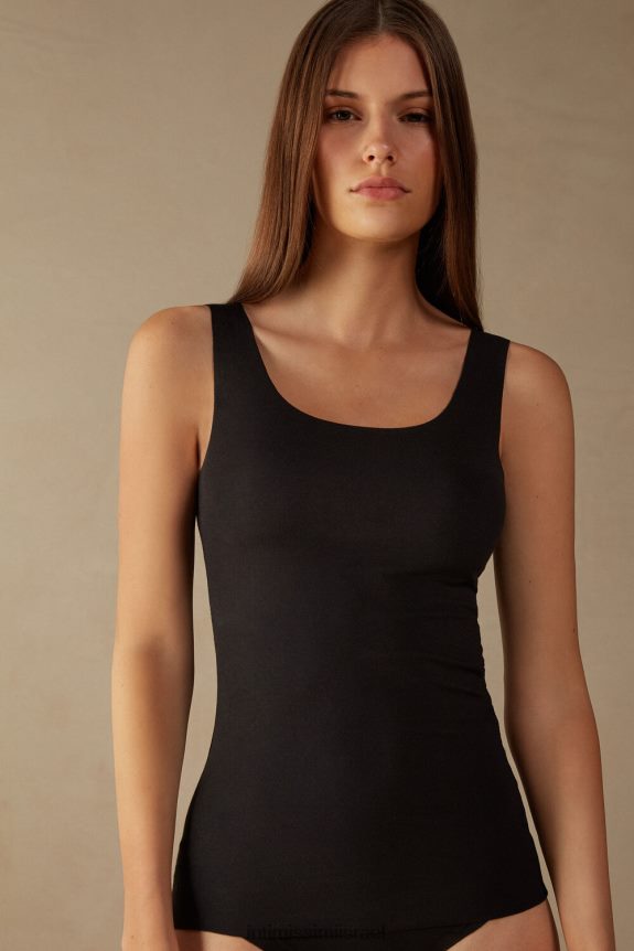 לבוש il Intimissimi נשים עליונית אפודה מכותנה סופימה בעלת צווארון עגול בקצה גולמי 019-שחור 44DDXH1466