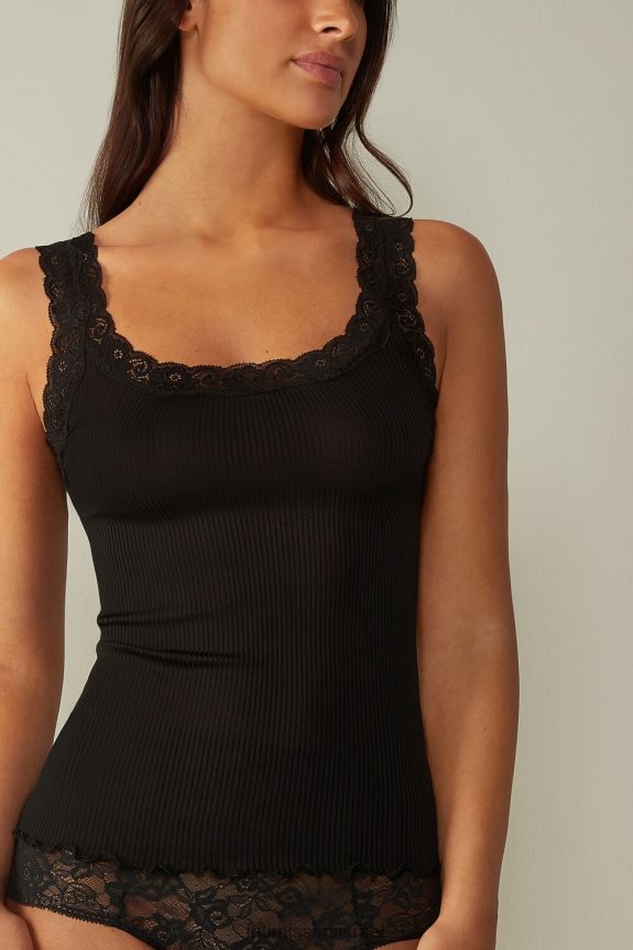 לבוש il Intimissimi נשים עליונית משי עם צווארון תחרה 019-שחור 44DDXH1476