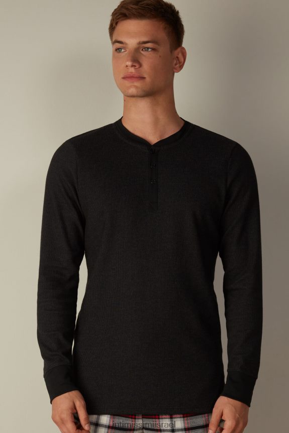 לבוש il Intimissimi גברים חולצת סבא עם שרוולים ארוכים מכותנה חמה 019-שחור 44DDXH220