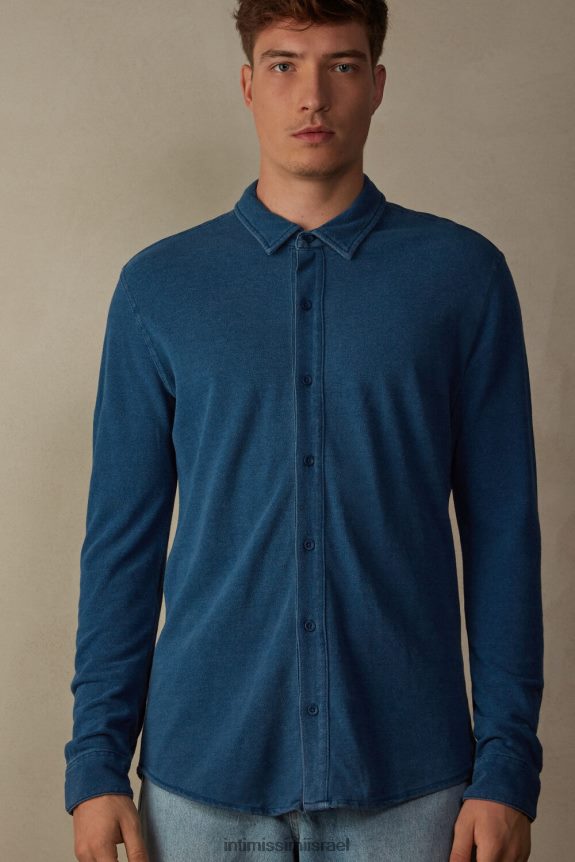 לבוש il Intimissimi גברים חולצת פיקה מכותנה מכובסת 041j-דנים מלאנג' כחול 44DDXH206