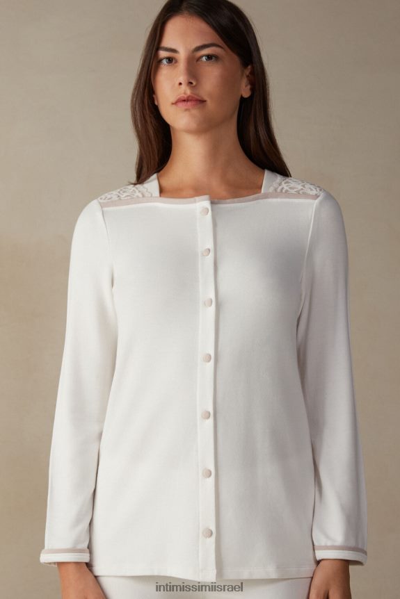 לבוש il Intimissimi נשים דגם חדר שינה רומנטי עם חלק עליון מכופתרת מצמר 157j-אבקת לבן/ורוד עתיק 44DDXH1589