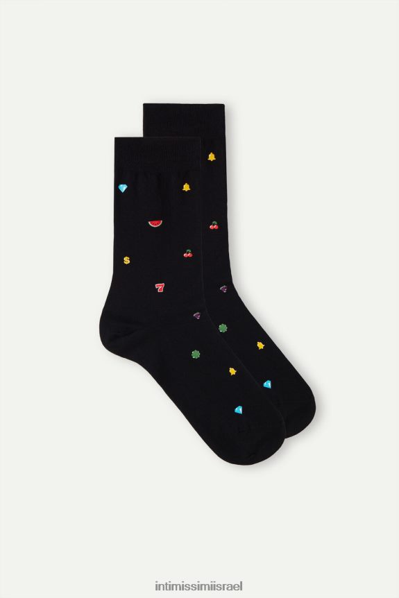 גרביים il Intimissimi גברים גרבי כותנה קצרות מעוצבות 199j-מכונות חריצים-הדפס שחור 44DDXH330