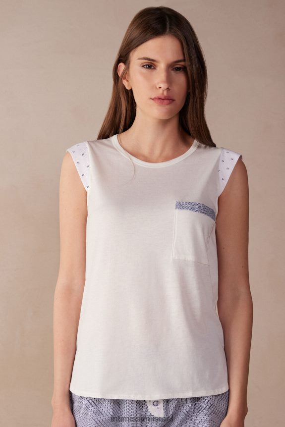 לבוש il Intimissimi נשים חולצת אפוד מכותנה סופימה עם נוף אולטרה-פרש של סנטוריני לבן 2127 אבקה 44DDXH1509