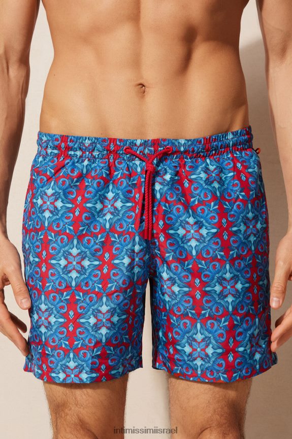 לבוש il Intimissimi גברים מכנסי ים אדומים בהדפס מרוקאי אדום ספורטיבי בהדפס מרוקאי 260j 44DDXH405