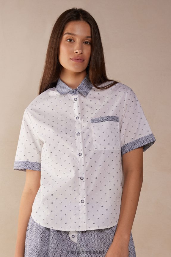 לבוש il Intimissimi נשים חולצת כותנה עם שרוולים קצרים לנוף סנטוריני 317j-סנטוריני-הדפס אבקה לבן 44DDXH1507