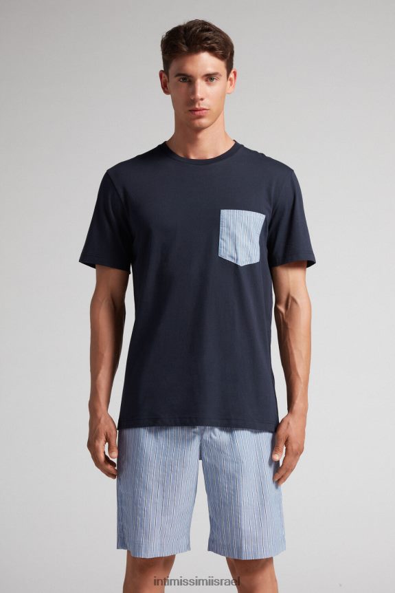 לבוש il Intimissimi גברים פיג'מה קצרה מכותנה פשוטה ומפוספסת כחול 800-חצות 44DDXH296