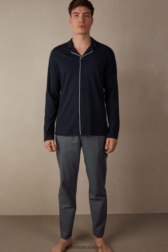 לבוש il Intimissimi גברים פיג'מה פתוחה באורך מלא עם צלעות כותנה כחול 800-חצות 44DDXH300
