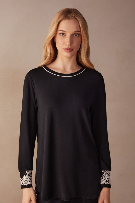 לבוש il Intimissimi נשים טופ פרחים יפים 9887-שחור/שנהב 44DDXH1656