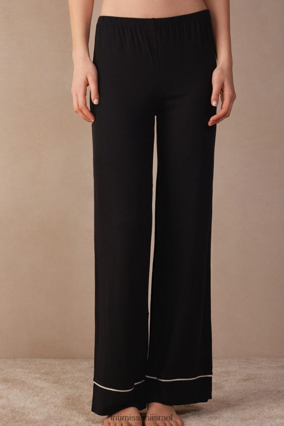 לבוש il Intimissimi נשים מכנסיים מודאליים באורך מלא פרחים יפים 9887-שחור/שנהב 44DDXH1657