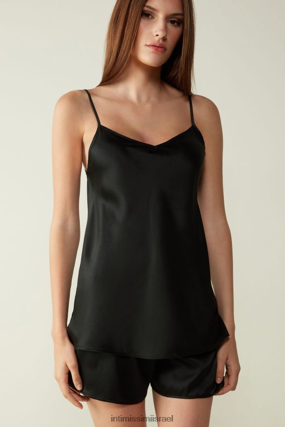 לבוש il Intimissimi נשים טופ סאטן משי עם צווארון V 019-שחור 44DDXH1396